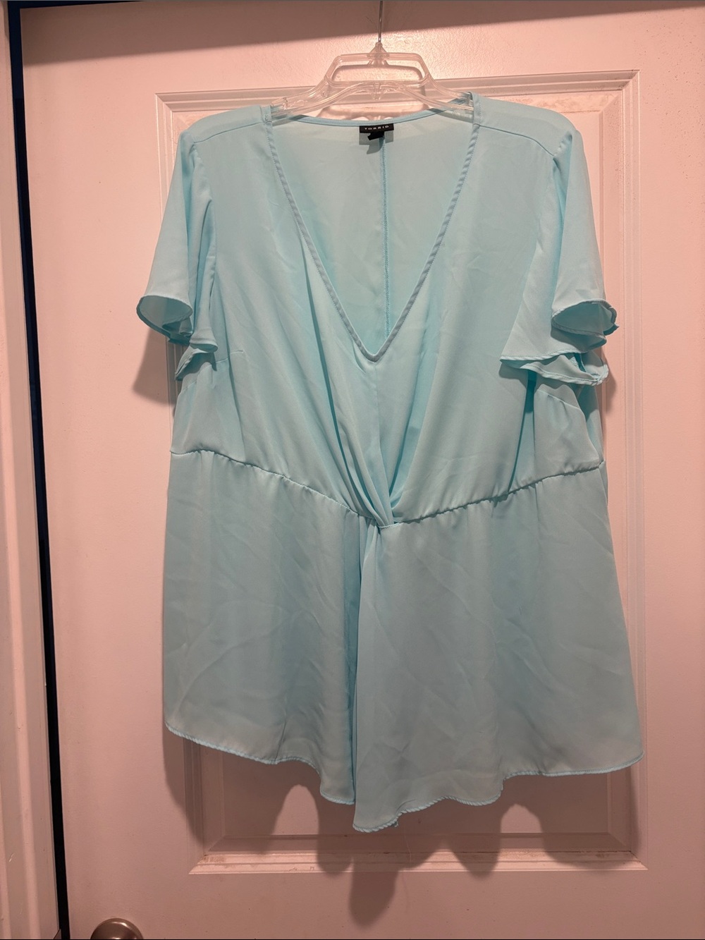 torrid Light Blue Twist-Front V-Neck Flutter Sleeve Top